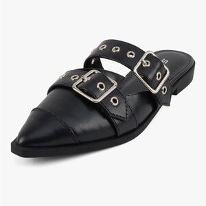Soda Black Double Buckle Mules